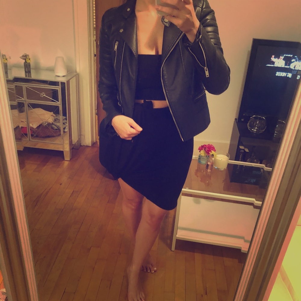 Zara black leather zipper biker jacket size small